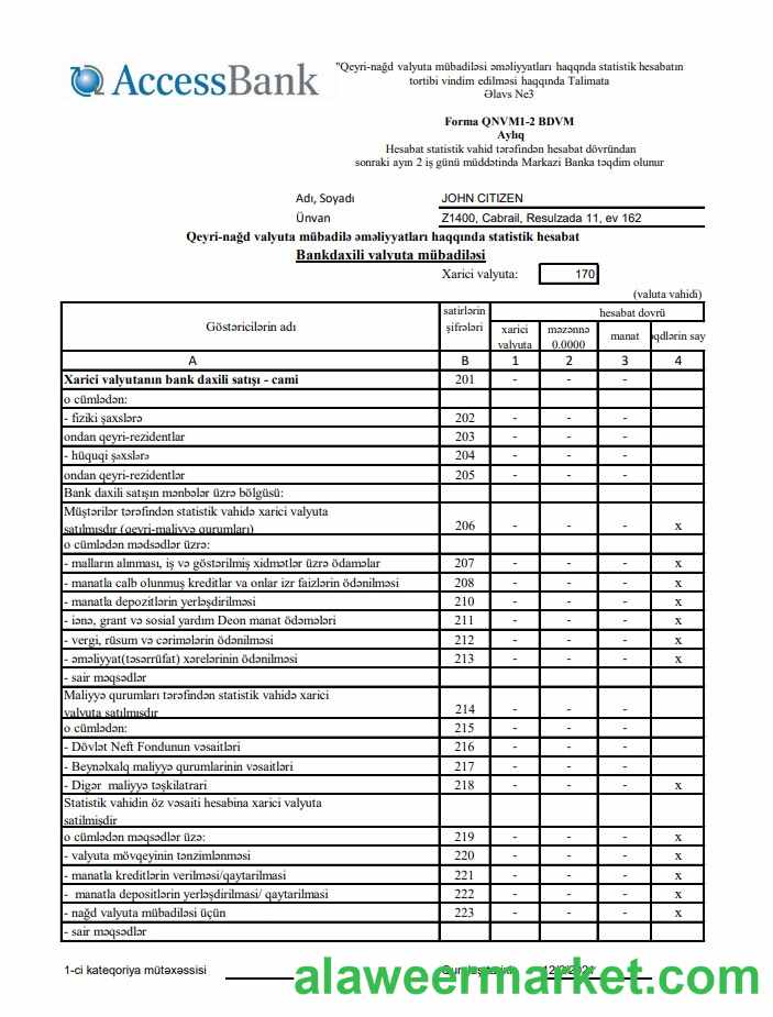Azerbaijan Access Bank (azerbaijani) excel pdf
